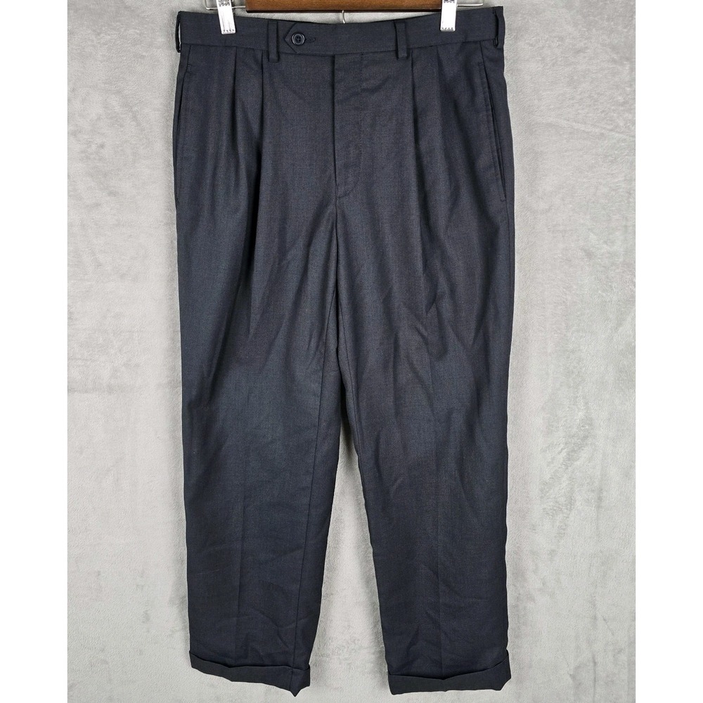 Lauren Ralph Lauren Mens Pleated Dress Pants Navy Blue 30W x 30L Cuffed Straight